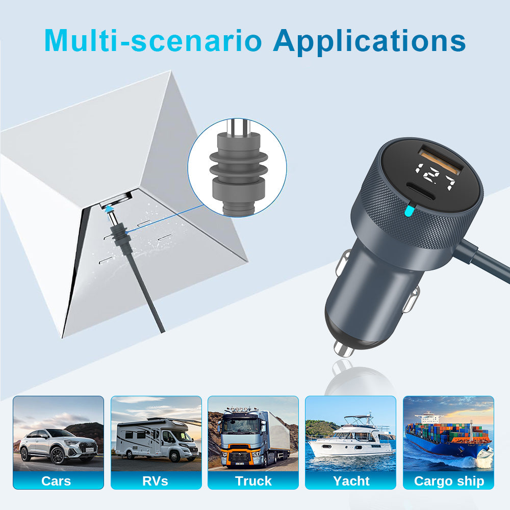 95W Car Charger for Starlink Mini | Dual Port DC Power Adapter 12V–24V | On-Bright Chip, LED Display
