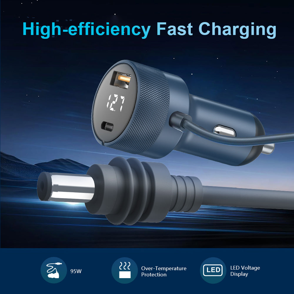 95W Car Charger for Starlink Mini | Dual Port DC Power Adapter 12V–24V | On-Bright Chip, LED Display