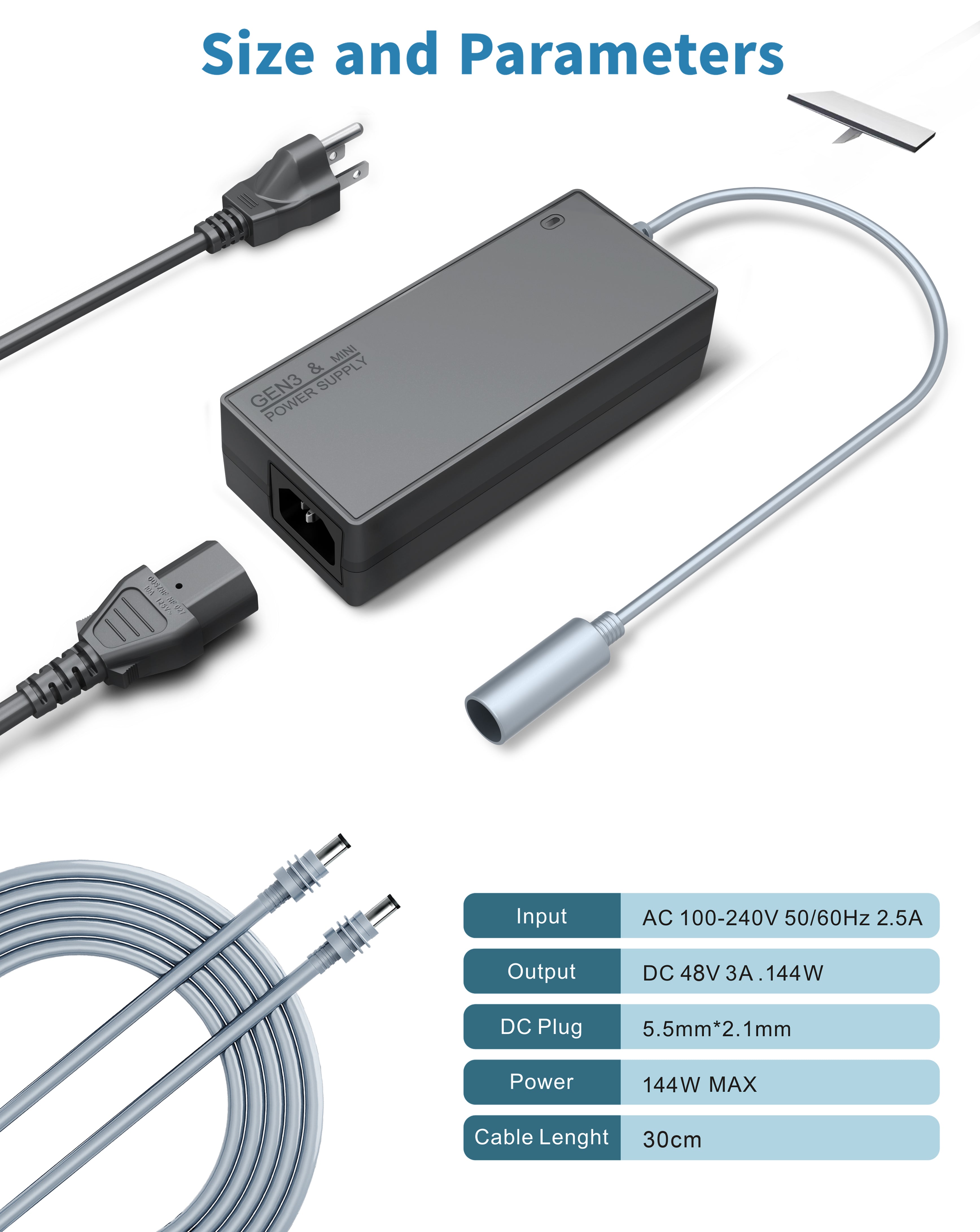 Starlink Mini & Gen 3 Max 144W 48V3A Power Supply AC to DC Adapter