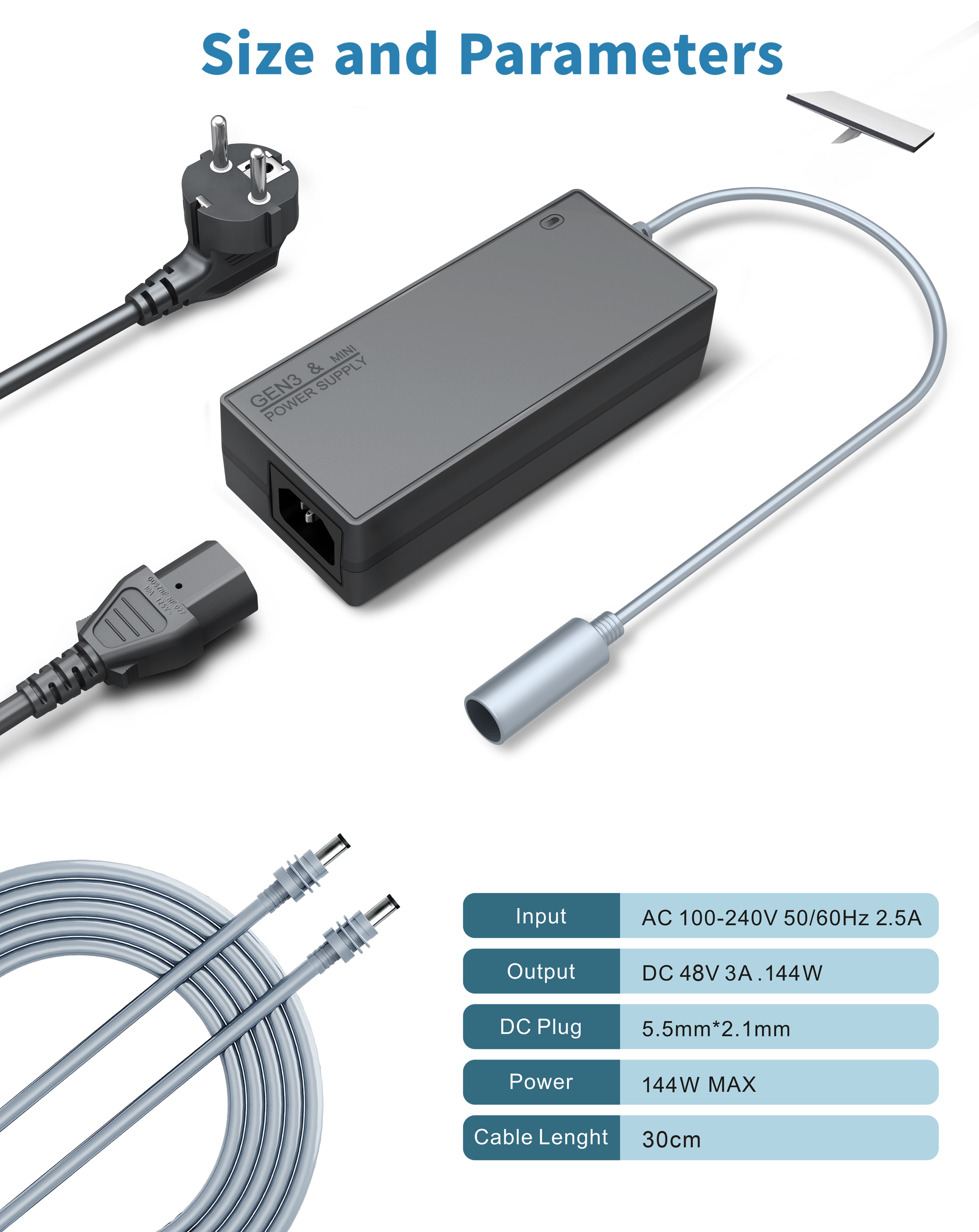 Starlink Mini & Gen 3 Max 144W 48V3A Power Supply AC to DC Adapter