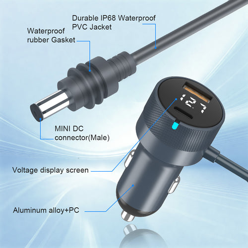 95W Car Charger for Starlink Mini | Dual Port DC Power Adapter 12V–24V | On-Bright Chip, LED Display