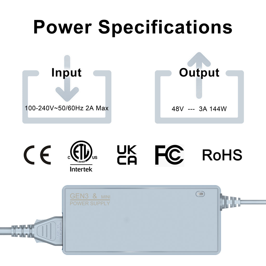 Starlink Mini & Gen 3 Max 144W 48V3A Power Supply AC to DC Adapter